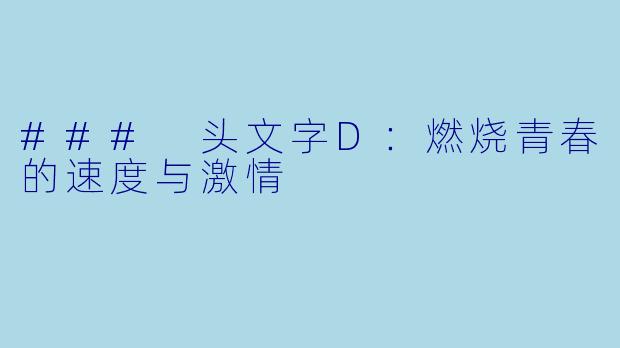 ### 头文字D：燃烧青春的速度与激情