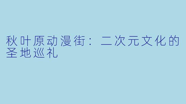 秋叶原动漫街：二次元文化的圣地巡礼