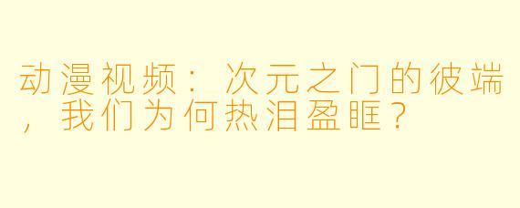 动漫视频:次元之门的彼端,我们为何热泪盈眶?