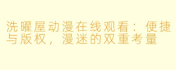 洗曜屋动漫在线观看：便捷与版权，漫迷的双重考量
