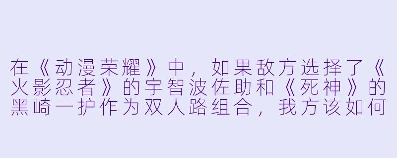 在《动漫荣耀》中,如果敌方选择了《火影忍者》的宇智波佐助和《死神》的黑崎一护作为双人路组合,我方该如何从英雄选择与战术上反制?-动漫荣耀
