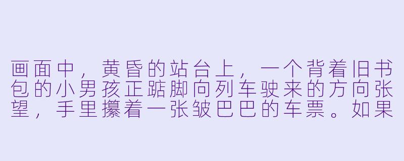 画面中，黄昏的站台上，一个背着旧书包的小男孩正踮脚向列车驶来的方向张望，手里攥着一张皱巴巴的车票。如果你要给这幅图配一句台词或一段内心独白，你会写什么？-回家的动漫图片